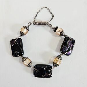 Vintage Sterling Silver 925 Magnetic Clasp Beaded Chunky Artisan Made Bracelet